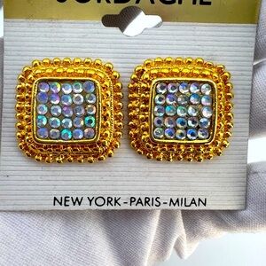 Vintage Jordache Gild Toned AB Rhinestone Clip In Earrings Bundle 3/$15